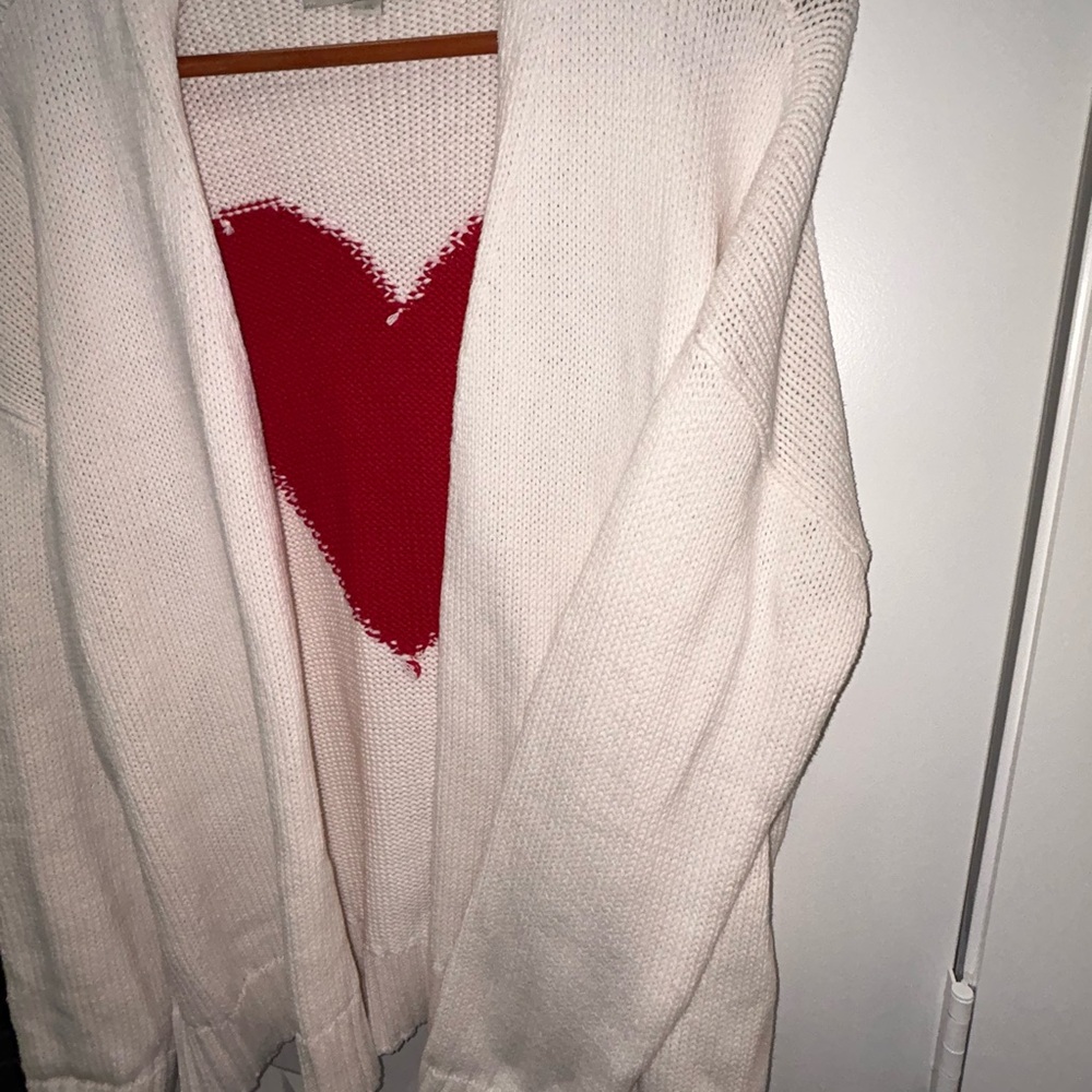 LOFT White and Red Heart Cardigan Sweater - Picture 5 of 7